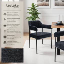 tectake Armchair Doe Set Of 2 - Woven Fabric Black/Black in Black - Size: 2 Pack - thumbnail 2