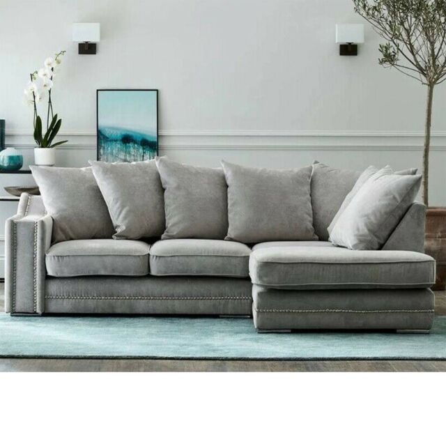Furnishings For Less UK Kensington Deluxe Chenille Corner Sofa 3 - 4 Seater L Shaped Corner Sofa Right Hand Facing Charcoal or Seal in Light Grey - image 1