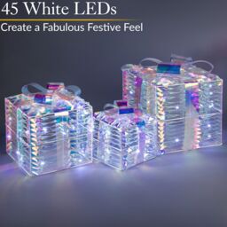 Christow Light Up Christmas Presents Decorations Iridescent LED Parcels Battery Operated in White - thumbnail 2