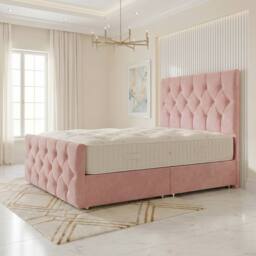 "Somnior Ziggy Velvet Divan Bed Mattress No Draw 54"" Headboard 22"" Footboard in Pink - Size: Super King" - thumbnail 1