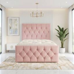 "Somnior Ziggy Velvet Divan Bed Mattress No Draw 54"" Headboard 22"" Footboard in Pink - Size: Super King" - thumbnail 2