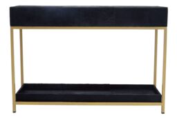 Orsina Hair on Hide Console Table, Black Modern Console Table with 2 Drawer Storage, Luxe Design with Gold Frame - thumbnail 5