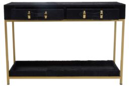 Orsina Hair on Hide Console Table, Black Modern Console Table with 2 Drawer Storage, Luxe Design with Gold Frame - thumbnail 2