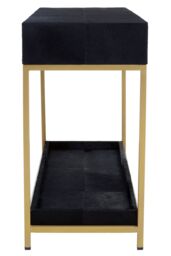 Orsina Hair on Hide Console Table, Black Modern Console Table with 2 Drawer Storage, Luxe Design with Gold Frame - thumbnail 4