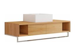 Vente-unique Wall-Mounted Teak Bathroom Vanity Unit With Towel Rail & Square in Light Oak - thumbnail 5