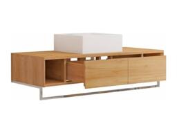 Vente-unique Wall-Mounted Teak Bathroom Vanity Unit With Towel Rail & Square in Light Oak - thumbnail 6