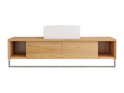 Vente-unique Wall-Mounted Teak Bathroom Vanity Unit With Towel Rail & Square in Light Oak - thumbnail 2