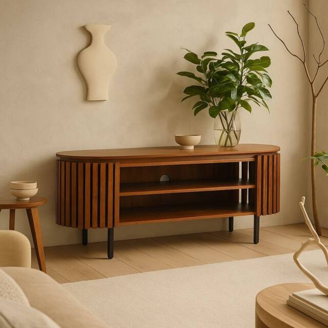 Wyld Haus Birmingham Slatted Mango Wood TV Cabinet in Brown - image 1