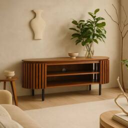 Wyld Haus Birmingham Slatted Mango Wood TV Cabinet in Brown - thumbnail 1
