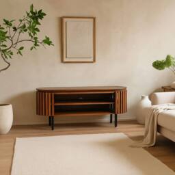 Wyld Haus Birmingham Slatted Mango Wood TV Cabinet in Brown - thumbnail 2