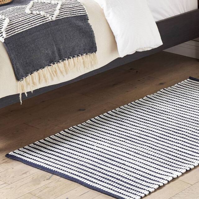Wyld and Coco Handwoven Cotton Rug White and Blue Rectangular Modern Design - Size: 80 cm x 150 cm - image 1