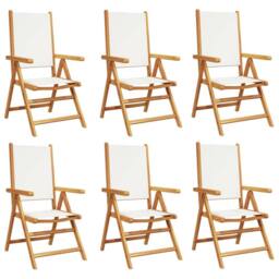 Berkfield Home Reclining Garden Chairs 6 pcs Cream White Fabric & Solid Wood in Off-White