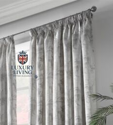 Luxury Living Luxury Fern Jacquard Pencil Pleat Taped Top Ready Made Curtains in Silver - Size: 117 cm width x 229 cm drop - thumbnail 2