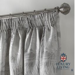 Luxury Living Luxury Fern Jacquard Pencil Pleat Taped Top Ready Made Curtains in Silver - Size: 117 cm width x 229 cm drop - thumbnail 6