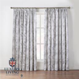 Luxury Living Luxury Fern Jacquard Pencil Pleat Taped Top Ready Made Curtains in Silver - Size: 117 cm width x 229 cm drop - thumbnail 7