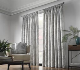 Luxury Living Luxury Fern Jacquard Pencil Pleat Taped Top Ready Made Curtains in Silver - Size: 117 cm width x 229 cm drop - thumbnail 1