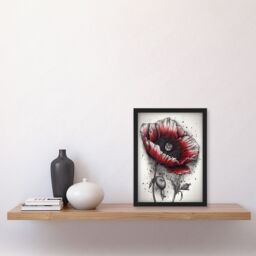 Artery8 Wall Art Print Remembrance Day Poppy Flower Detailed Coloured Pencil Drawing Red Grey WWI Memorial Symbol Nature Colourful Bright Floral - thumbnail 4