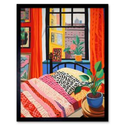 "Artery8 Wall Art Print The Artist's Bedroom Henri Matisse Style Vibrant Patterns Colourful Oil Painting Art Framed in Black - Size: W12"" x H16""" - thumbnail 1