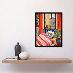 "Artery8 Wall Art Print The Artist's Bedroom Henri Matisse Style Vibrant Patterns Colourful Oil Painting Art Framed in Black - Size: W12"" x H16""" - thumbnail 2