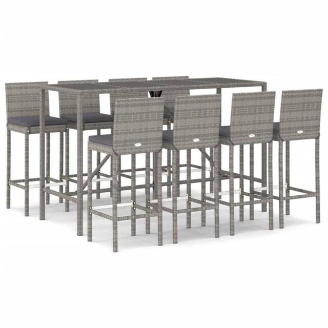 Berkfield Home 9 Piece Garden Bar Set with Cushions Grey Poly Rattan - image 1