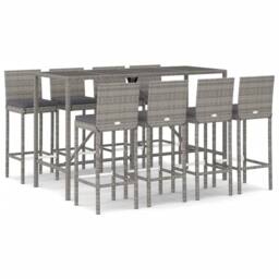 Berkfield Home 9 Piece Garden Bar Set with Cushions Grey Poly Rattan