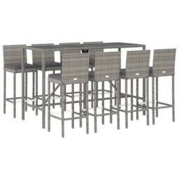 Berkfield Home 9 Piece Garden Bar Set with Cushions Grey Poly Rattan - thumbnail 3