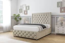 "Sloomy Vienna Plush Divan Base 4 Drawers - 54"" Headboard & 12"" Footboard in Cream - Size: Small Double" - thumbnail 3