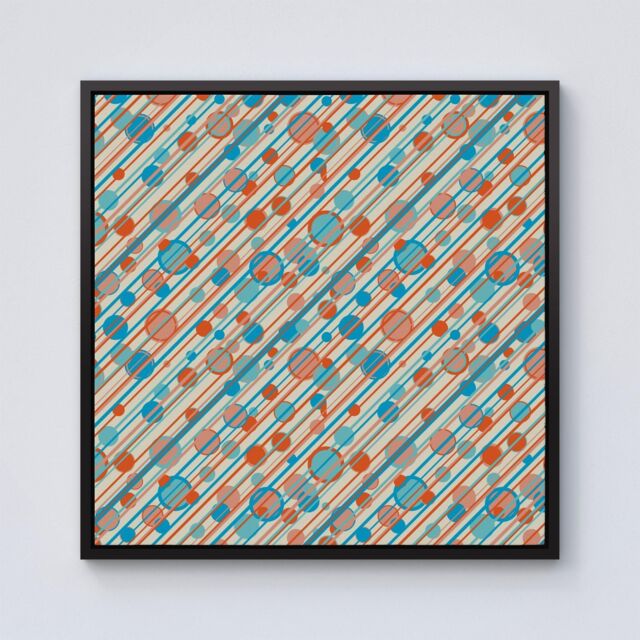 "Warren Reed - Designer Retro Stripes & Circles Framed Canvas in Black - Size: W30"" x H30""" - image 1