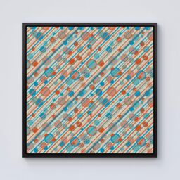 "Warren Reed - Designer Retro Stripes & Circles Framed Canvas in Black - Size: W30"" x H30""" - thumbnail 1