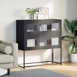 Berkfield Home Sideboard Black 100.5x39x107 cm Cold-rolled Steel - thumbnail 1
