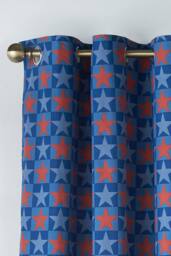 Catherine Lansfield 'Stars & Check' Fully Reversible Eyelet Curtains in Blue - Size: 168 cm width x 183 cm drop - thumbnail 4