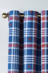 Catherine Lansfield 'Stars & Check' Fully Reversible Eyelet Curtains in Blue - Size: 168 cm width x 183 cm drop - thumbnail 3