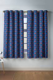 Catherine Lansfield 'Stars & Check' Fully Reversible Eyelet Curtains in Blue - Size: 168 cm width x 183 cm drop - thumbnail 2