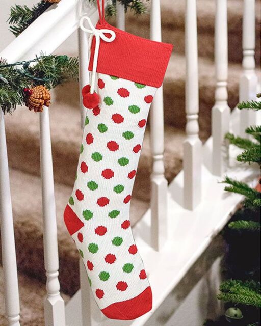 Dibor Set of 4 Knitted White Polka Dot Xmas Decor Christmas Gift Bag Stocking - Size: 4 Pack - image 1