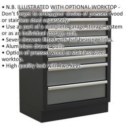 Loops 680mm Modular 7 Drawer Floor Cabinet - Ball Bearing Slides - Locking - 2 Keys - thumbnail 2