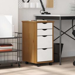 Berkfield Home Rolling Cabinet with Drawers MOSS Honey Brown Solid Wood Pine - thumbnail 2