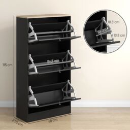 HOMCOM Narrow Shoe Cabinet w/ 3 Flip Drawers for 12-18 Pairs of Shoes Black - thumbnail 3