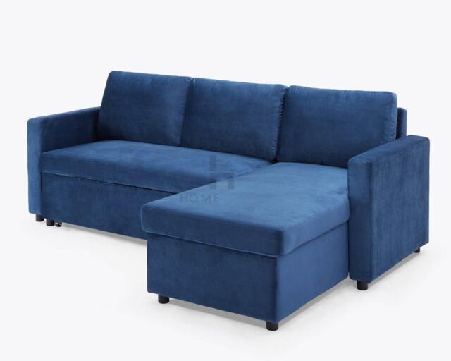 Home Detail Dorset Velvet Pull Out Sofa Bed Reversible Chaise with Underseat Storage in Dark Blue - image 1