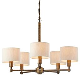 Loops Multi Light Ceiling Pendant 5 Bulb BRONZE White Shade Vintage Chandelier Lamp