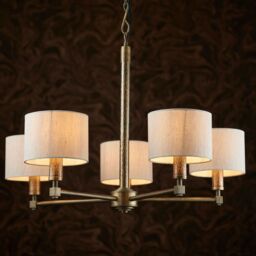 Loops Multi Light Ceiling Pendant 5 Bulb BRONZE White Shade Vintage Chandelier Lamp - thumbnail 5