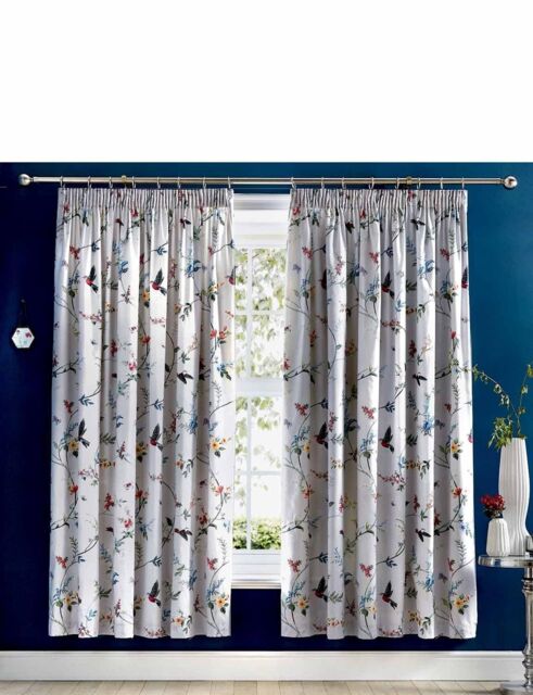 "Chums Mansfield Floral & Flying Bird Curtains (66""W x 72""D) in Grey - Size: 168 cm width x 183 cm drop"