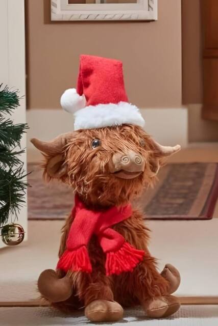 Marco Paul Large Highland Cow Soft Plush Christmas Decoration - Hairy Hector in Brown - Size: 400g - image 1