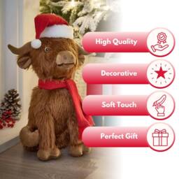 Marco Paul Large Highland Cow Soft Plush Christmas Decoration - Hairy Hector in Brown - Size: 400g - thumbnail 5