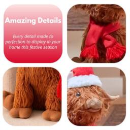 Marco Paul Large Highland Cow Soft Plush Christmas Decoration - Hairy Hector in Brown - Size: 400g - thumbnail 6