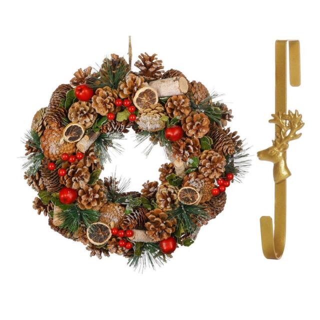 Dibor 38cm Citrus Spice Front Door Christmas Wreath with Deer Wreath Hanger in Red - image 1