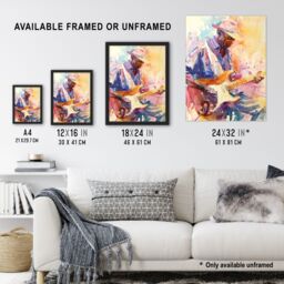 "Artery8 Electric Guitarist Music Portrait Watercolour Wall Art Print in Orange - Size: W24"" x H32""" - thumbnail 3