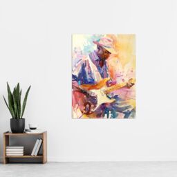 "Artery8 Electric Guitarist Music Portrait Watercolour Wall Art Print in Orange - Size: W24"" x H32""" - thumbnail 4