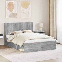 Berkfield Home Bed Frame with Storage & Headboard Grey Sonoma 150 x 200 cm