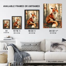 "Artery8 Wall Art Print Red Fox Autumn Forest Landscape Portrait Design Poster in Orange - Size: W18"" x H24""" - thumbnail 3