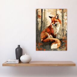 "Artery8 Wall Art Print Red Fox Autumn Forest Landscape Portrait Design Poster in Orange - Size: W18"" x H24""" - thumbnail 4